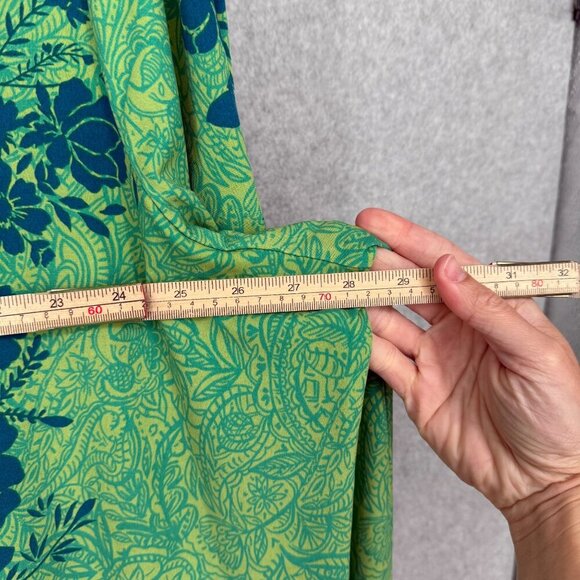 Susan Graver Womens Liquid Knit Floral Top Shirt Size 2X Green Blue Long Sleeve - Picture 11 of 11